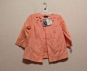 New bob mackie peach, cut out floral shirt, jacket, size medium ￼