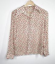 Michael Kors Collection Crimson Red Off White Button Down Top Women's Size 2