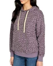 Buffalo David Bitton Purple Leopard Print Hooded Long Sleeve Sweatshirt Womens S