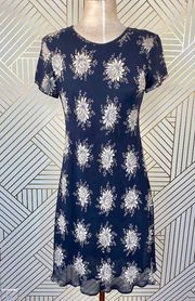 Henri Bendel Vintage 1990's Navy Blue Floral Dress