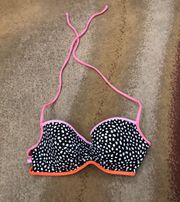 Victoria's Secret Black and white Polk a dot bikini top never worn with pink and orange lining