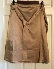 ETCETERA Women's Gold Fully Lined Godet Flare Skirt Back‎ Zip Belt Sz:10 NWOT