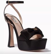 Miu Miu Logo Bow 135 Platform Heel Sandals in Black Satin