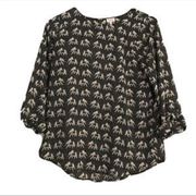 NEW PIXLEY ELLIE FOR STITCHFIX BLACK AND WHITE ELEPHANT BLOUSE 3/4 SLEEVE TOP S