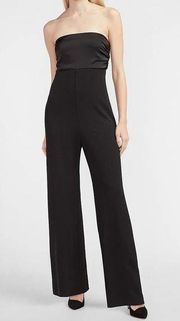 black pieced satin strapless tie back wide leg jumpsuit XS new