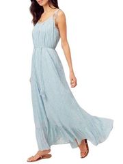 LOVESTITCH Mia Metallic Details Shoulder Tie  Straps Flowy Maxi Dress Blue S/M