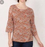 Lc Lauren Conrad orange floral tie back bell sleeve top