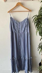 Davi & Dani Dress Womens 3XL Blue Striped Maxi Summer Boho Button Down Coastal