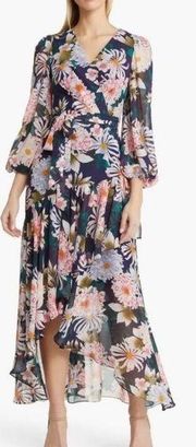 Eliza J Floral Long Sleeve High-Low Faux Wrap Dress