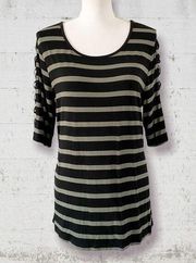 NWT 89th + MADISON | Kalamata Olive Green & Black Striped 3/4 Sleeve Tunic L