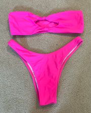 Hot Pink Knot Front Strapless Bikini