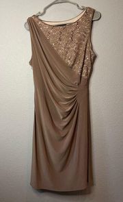 R&M Richards Tan Sequined Body-con Dress, Size 14, EUC