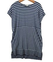 Umgee Striped Dress Sz L Navy/Gray Jersey Knit Comfy Casual Modern Short Sleeve