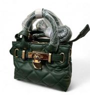 Badgley Mischka Chive Green Diamond Quilted Mini Tote Bag w/ Front Lock Women's