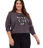 Torrid Womens Breast Cancer Awareness Cozy Never Give Up Sweatshirt Size 1X Gray