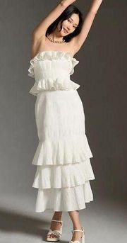 NWT Anthropologie Let Me Be Strapless Tiered Ruffled Midi Dress White XS
