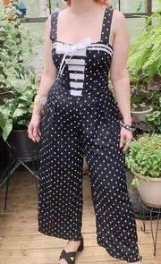 Vtg Joseph Ribkoff Sz 4 Jumpsuit Sailor Navy Polka Dot Wide Leg Pleated Nautical