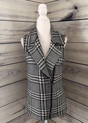 Black & White Houndstooth Asymmetric Zip Sweater Vest