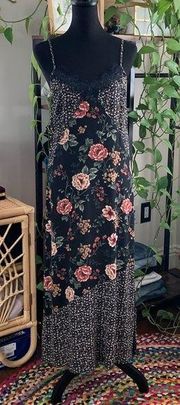 NWT Band of Gypsies Collective Dark Floral Boho Midi Slip Dress