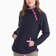 Laura Nautical Navy and Purple Fleece/Sherpa Jacket Turtleneck EUC