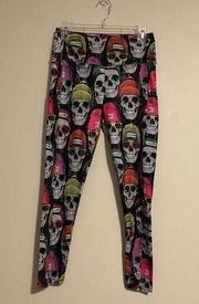 NWOT CM Fashion Black Skull Beanie Leggings with pockets size large