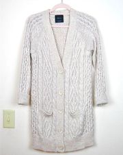 ZARA Chunky Cable Knit Oversized Beige Cardigan M