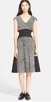 Black White Malak Houndstooth Jacquard MIDI Dress