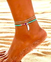 New Boho Beachy Festival Vibe Adjustable Size Feather Charm Anklets