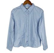 Garnet Hill Shirt Button Front Blue Polka Dot Long Sleeve Women’s 10 Petite