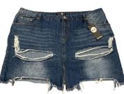 NWT Boohoo Blue Helen Heavy Ripped Distressed Denim Mini Skirt Size 18