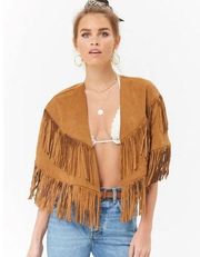 Forever 21 Faux Suede Fringe Poncho Shawl Camel Brown Size Large New with Tags