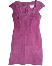 Vtg 1980s Wilsons Leather Berry Pink Suede Sweetheart Neck Mini Shift Dress M