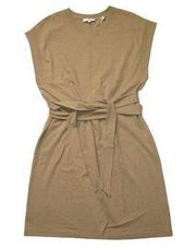 NWT Vince Tie Waist T-shirt Shift in Almond Cotton Knit Dress L $195