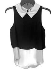 Black & White Collared Sleeveless Blouse Size XS