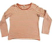 Orange Striped T-Shirt Size Large Cotton Long Sleeve Women's