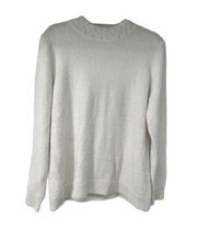 Elle White Pearl Neckline Detail Soft Mock Neck Sweater