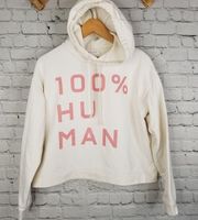 Sweatshirt Hoodie Medium Womens 100% Human Cotton Boxy Crop Ivory Pink