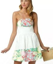 Lilly Pulitzer Lottie Dress White Resort Mariposa Placed Floral Strapless Mini 2