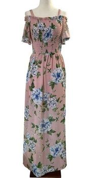 As U Wish Women Size Small Maxi Dress Floral Off Shoulder Pink
