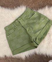 Green checker high waist mom shorts