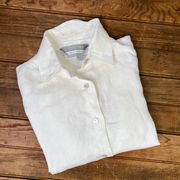 Women’s Max Mara white linen 3/4 sleeve button front blouse top size 6