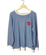 Peace Love World sweatshirt terry nautical stripe scoop neck long sleeve Large