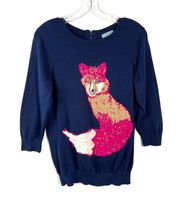 Navy & Pink Fox Print Half Sleeve Casual Sweater Top Medium M