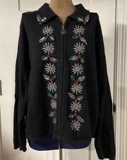 Lord & Taylor Embellished Full Zip Holiday Sweater Size approx L