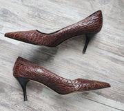 Gucci Womens Brown Snakeskin Alligator Leather Pointed Toe 3" Heels Size 8.5 B