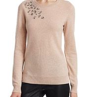 SAKS FIFTH AVENUE Black Label Embellished Cashmere Sweater In Beige- Size Medium