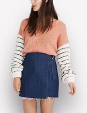 Madewell Denim Skirt Raw Frayed Hem Wrap Belted 0 Dark Blue