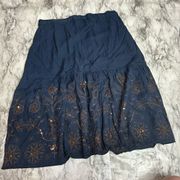 Coldwater Creek Women Embroidered Flare Skirt Size Large Blue 100% cotton