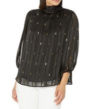 Zac & Rachel Black & Gold Shadow Stripe Chiffon Blouse Size S