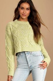 Lulus Cropped Cable Knit Sweater Lime Green SW9029L